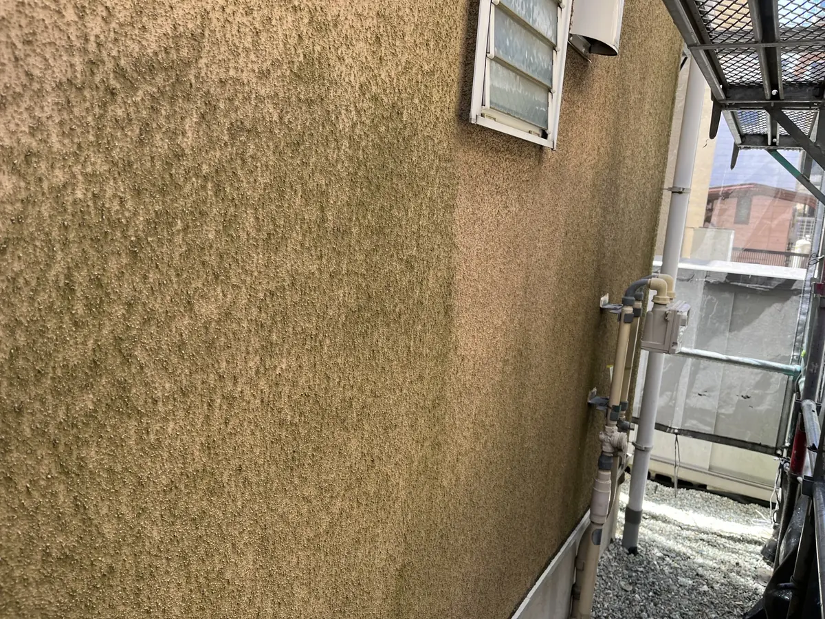 苔と汚れが目立つ施工前の外壁
